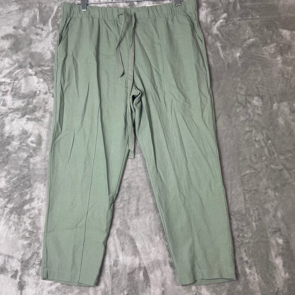 Jules Leopold Casual Jogger Capri Pants Green Linen Rayon Blend Medium NWT